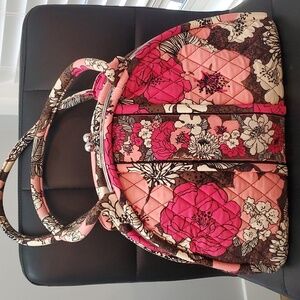 Vera Bradley Mocha Rogue clutch satchel purse with silver hardware.
